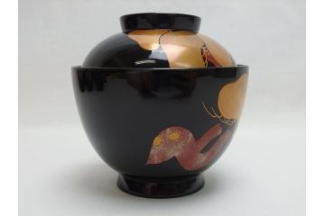 輪島塗　老松　蒔絵　木製　吸物椀10客セット(雑煮椀、黒漆、お椀、漆器)(R-062619)