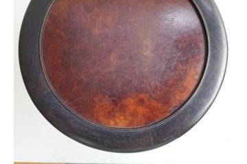 明治期　唐木　透かし彫りの装飾がアクセントになる丸花台(中国?、アジアン、サイドテーブル、飾り台、電話台)(R-062620)