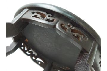 明治期　唐木　透かし彫りの装飾がアクセントになる丸花台(中国?、アジアン、サイドテーブル、飾り台、電話台)(R-062620)
