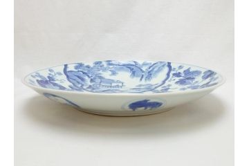 染付　鳳凰文　花弁紋　山水図　一尺四寸　約40cm　大皿(朝顔、菊、1尺4寸、和食器、和皿)(R-062625)