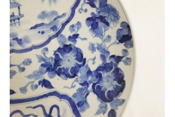 染付　鳳凰文　花弁紋　山水図　一尺四寸　約40cm　大皿(朝顔、菊、1尺4寸、和食器、和皿)(R-062625)