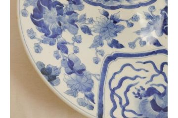 染付　鳳凰文　花弁紋　山水図　一尺四寸　約40cm　大皿(朝顔、菊、1尺4寸、和食器、和皿)(R-062625)