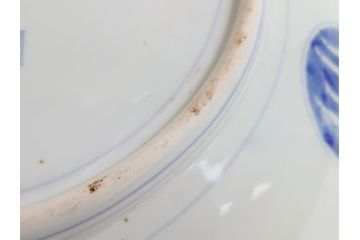 染付　鳳凰文　花弁紋　山水図　一尺四寸　約40cm　大皿(朝顔、菊、1尺4寸、和食器、和皿)(R-062625)