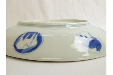 染付　鳳凰文　花弁紋　山水図　一尺四寸　約40cm　大皿(朝顔、菊、1尺4寸、和食器、和皿)(R-062625)