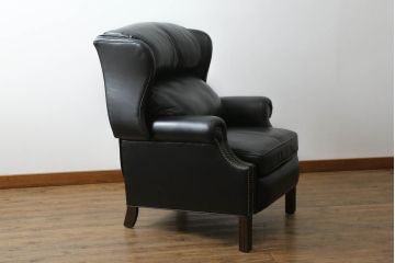 中古　美品　アメリカ　DREXEL HERITAGE(ドレクセルヘリテイジ)取り扱い　ジャレットブラザーズ(Jarrett Brothers)　高級本革　大人の贅沢なくつろぎ空間を演出!ウィングバック1人掛けレザーソファ(ウイングバック、1P、一人掛けソファ、リクライニングチェア、アームチェア)(定価約45万円)(R-062628)