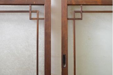 アンティーク建具　ノスタルジックな雰囲気を醸し出すガラス戸2枚セット(引き戸、建具)(R-062629)