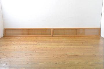 ビンテージ建具　両面ガラス　繊細な格子が目を惹く筬(おさ)欄間2枚セット(明り取り、明かり取り、オサランマ、ヴィンテージ、建具)(R-062630)