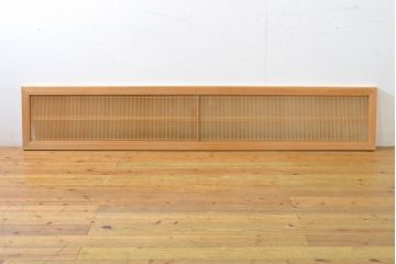 ビンテージ建具　両面ガラス　繊細な格子が目を惹く筬(おさ)欄間2枚セット(明り取り、明かり取り、オサランマ、ヴィンテージ、建具)(R-062630)