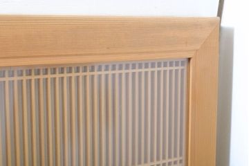 ビンテージ建具　両面ガラス　繊細な格子が目を惹く筬(おさ)欄間2枚セット(明り取り、明かり取り、オサランマ、ヴィンテージ、建具)(R-062630)
