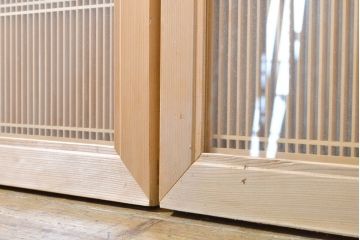 ビンテージ建具　両面ガラス　繊細な格子が目を惹く筬(おさ)欄間2枚セット(明り取り、明かり取り、オサランマ、ヴィンテージ、建具)(R-062630)