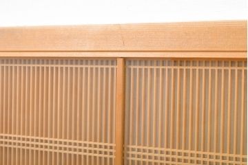 ビンテージ建具　両面ガラス　繊細な格子が目を惹く筬(おさ)欄間2枚セット(明り取り、明かり取り、オサランマ、ヴィンテージ、建具)(R-062630)