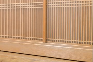 ビンテージ建具　両面ガラス　繊細な格子が目を惹く筬(おさ)欄間2枚セット(明り取り、明かり取り、オサランマ、ヴィンテージ、建具)(R-062630)