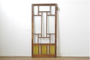 アンティーク建具　大正ロマンの雰囲気香る色ガラス入り扉1枚(ドア、木製ドア、建具)(R-062644)
