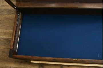 イギリスアンティーク　卓上　平置き　ブルーと深みのある木味の組合せがシックな両開きガラスケース　(R-062647)