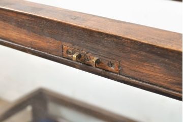 イギリスアンティーク　卓上　平置き　ブルーと深みのある木味の組合せがシックな両開きガラスケース(ショーケース、店舗什器、陳列棚、コレクションケース)(R-062647)