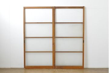 アンティーク建具　シンプルなデザインでお部屋に取り入れやすいガラス戸2枚セット(引き戸、建具)(R-062650)