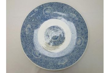 江戸期　古伊万里　染付　線描　花唐草　1尺3寸皿　約41cm　大皿(一尺三寸、和食器、和皿)(R-062655)