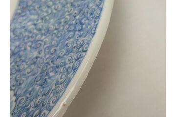 江戸期　古伊万里　染付　線描　花唐草　1尺3寸皿　約41cm　大皿(一尺三寸、和食器、和皿)(R-062655)