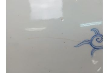 江戸期　古伊万里　染付　線描　花唐草　1尺3寸皿　約41cm　大皿(一尺三寸、和食器、和皿)(R-062655)
