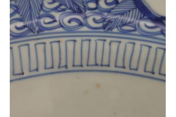 江戸期　古伊万里　染付　線描　松竹梅文　花唐草　1尺4寸皿　約44cm　大皿(一尺四寸、和食器、和皿)(R-062656)
