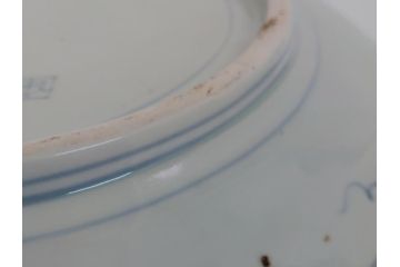 江戸期　古伊万里　染付　線描　松竹梅文　花唐草　1尺4寸皿　約44cm　大皿(一尺四寸、和食器、和皿)(R-062656)