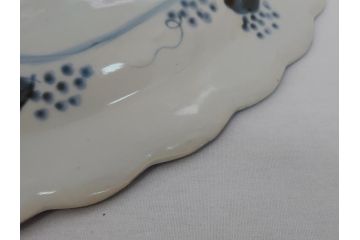 江戸期　古伊万里　染付　線描　松竹梅文　花唐草　1尺4寸皿　約44cm　大皿(一尺四寸、和食器、和皿)(R-062656)