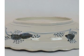 江戸期　古伊万里　染付　線描　松竹梅文　花唐草　1尺4寸皿　約44cm　大皿(一尺四寸、和食器、和皿)(R-062656)