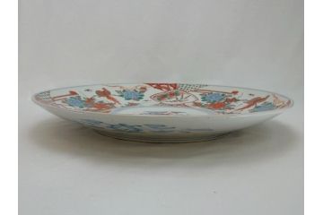 江戸幕末　古伊万里　色絵染付　金彩　麒麟　鳳凰　花蝶図　1尺5寸皿　約46cm　大皿(一尺五寸、花鳥文、和食器、和皿)(R-062657)