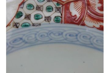江戸幕末　古伊万里　色絵染付　金彩　麒麟　鳳凰　花蝶図　1尺5寸皿　約46cm　大皿(一尺五寸、花鳥文、和食器、和皿)(R-062657)