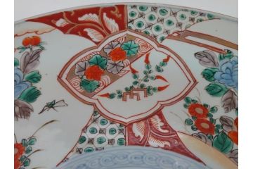 江戸幕末　古伊万里　色絵染付　金彩　麒麟　鳳凰　花蝶図　1尺5寸皿　約46cm　大皿(一尺五寸、花鳥文、和食器、和皿)(R-062657)
