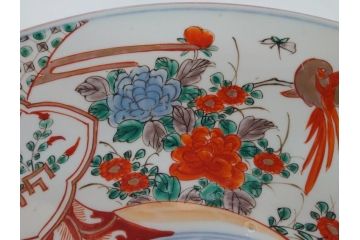 江戸幕末　古伊万里　色絵染付　金彩　麒麟　鳳凰　花蝶図　1尺5寸皿　約46cm　大皿(一尺五寸、花鳥文、和食器、和皿)(R-062657)