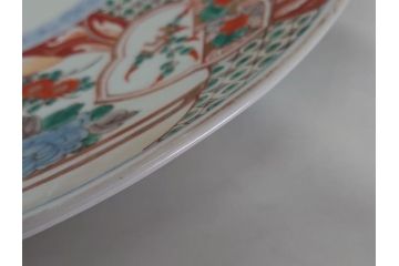 江戸幕末　古伊万里　色絵染付　金彩　麒麟　鳳凰　花蝶図　1尺5寸皿　約46cm　大皿(一尺五寸、花鳥文、和食器、和皿)(R-062657)