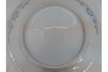 江戸幕末　古伊万里　色絵染付　金彩　麒麟　鳳凰　花蝶図　1尺5寸皿　約46cm　大皿(一尺五寸、花鳥文、和食器、和皿)(R-062657)