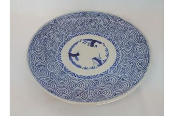 江戸期　古伊万里　太明成化年製　染付　蛸唐草文　松竹梅図　1尺5寸皿　約46cm　大皿(一尺五寸、和食器、和皿)(R-062658)