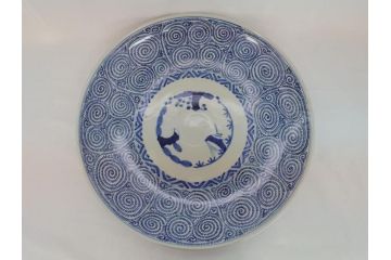 江戸期　古伊万里　太明成化年製　染付　蛸唐草文　松竹梅図　1尺5寸皿　約46cm　大皿(一尺五寸、和食器、和皿)(R-062658)