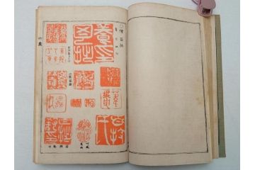 時代物　明治二十七年三月十日印刷・朝本 画家落款印譜(上・中・下)3冊　大正二年十月廿日三十版印刷:朝本 画家人名辞書(上下)2冊(古書、和本)(R-062659)