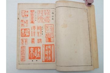 時代物　明治二十七年三月十日印刷・朝本 画家落款印譜(上・中・下)3冊　大正二年十月廿日三十版印刷:朝本 画家人名辞書(上下)2冊(古書、和本)(R-062659)