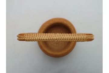 八木澤啓造(蒼かん)　白錆松葉　投入花籠(共箱付き、花入、竹工芸、花カゴ、竹細工、手付、竹かご)(R-062660)