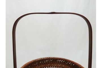 八木澤啓造(蒼かん)　時雨花籠(共箱付き、花入、竹工芸、花カゴ、竹細工、手付、竹かご)(R-062662)