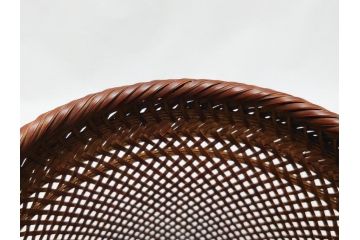 八木澤啓造(蒼かん)　時雨花籠(共箱付き、花入、竹工芸、花カゴ、竹細工、手付、竹かご)(R-062662)