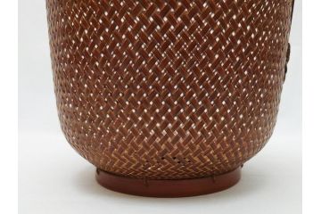 八木澤啓造(蒼かん)　時雨花籠(共箱付き、花入、竹工芸、花カゴ、竹細工、手付、竹かご)(R-062662)