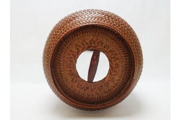 八木澤啓造(蒼かん)　時雨花籠(共箱付き、花入、竹工芸、花カゴ、竹細工、手付、竹かご)(R-062662)