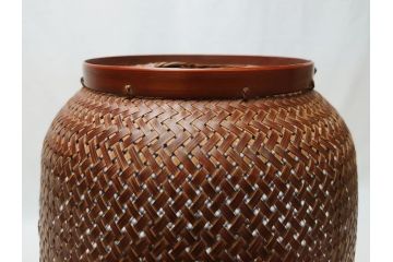 八木澤啓造(蒼かん)　時雨花籠(共箱付き、花入、竹工芸、花カゴ、竹細工、手付、竹かご)(R-062662)