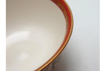 江戸〜明治期　大日本九谷製　赤絵　金彩　花鳥文　煎茶碗5客セット(共箱付き、湯呑、向付、煎茶器、玉露碗、猪口、和食器)(R-062663)