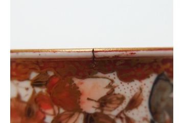 江戸〜明治期　大日本九谷製　赤絵　金彩　花鳥文　煎茶碗5客セット(共箱付き、湯呑、向付、煎茶器、玉露碗、猪口、和食器)(R-062663)