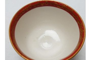 江戸〜明治期　大日本九谷製　赤絵　金彩　花鳥文　煎茶碗5客セット(共箱付き、湯呑、向付、煎茶器、玉露碗、猪口、和食器)(R-062663)