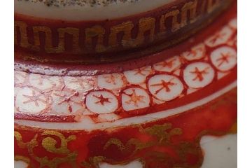 江戸〜明治期　大日本九谷製　赤絵　金彩　花鳥文　煎茶碗5客セット(共箱付き、湯呑、向付、煎茶器、玉露碗、猪口、和食器)(R-062663)