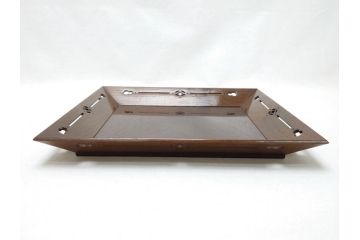 大正〜明治期　桑()　透かし彫りが上品なアクセントになる四方盆(共箱付き、お盆、トレー、くわ)(R-062673)