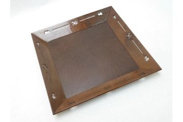 大正〜明治期　桑()　透かし彫りが上品なアクセントになる四方盆(共箱付き、お盆、トレー、くわ)(R-062673)