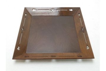 大正〜明治期　桑()　透かし彫りが上品なアクセントになる四方盆(共箱付き、お盆、トレー、くわ)(R-062673)